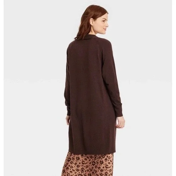 A New Day Women's Open Front Duster Long Cardigan Brown Size Medium New Sweater - Picture 2 of 12
